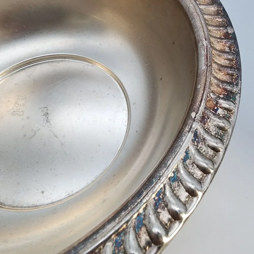 Vintage Silver Plated Bowl Eales 1779 Rope Rim India 9.5x3